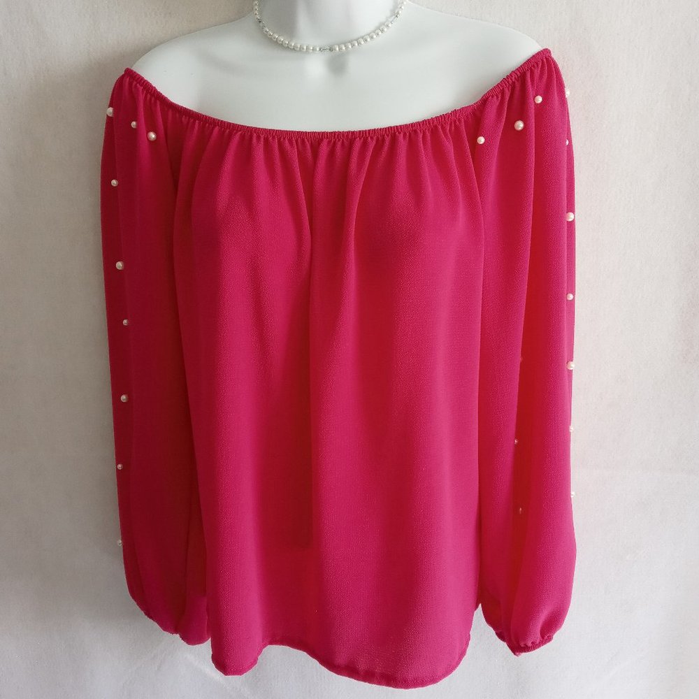 Zebra Off the Shoulder Hot Pink Blouse M/L